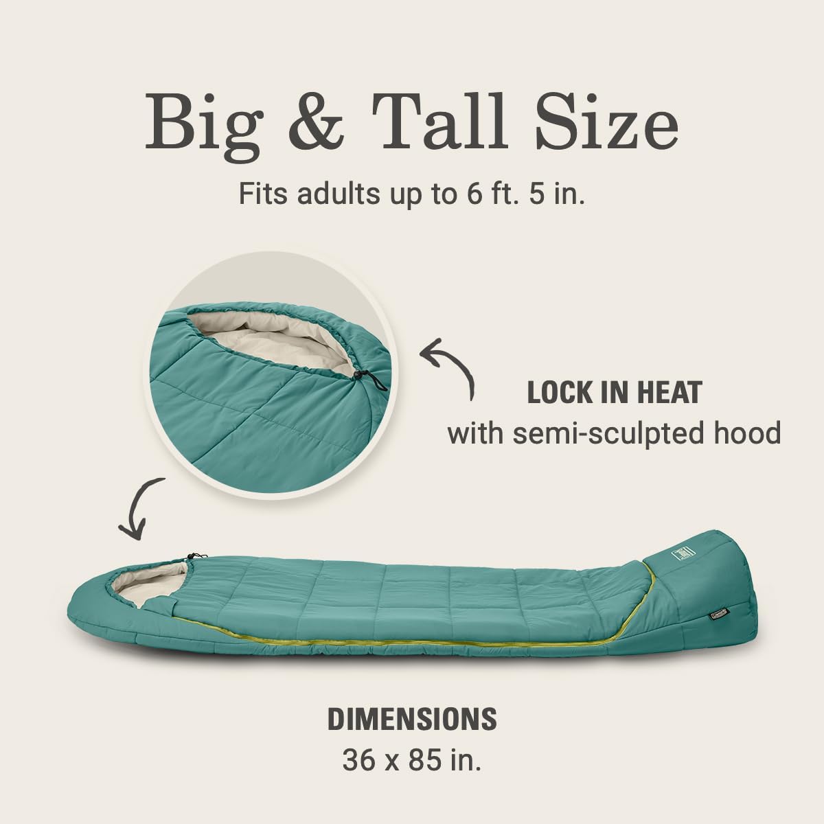 Coleman Big Bay 0/20/40°F Cold-Weather Sleeping Bag, Adult Mummy Sleeping Bag with Headrest, Foot Ventilation, & Storage Sack, Big & Tall Options - Image 3