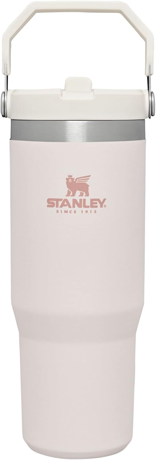 STANLEY IceFlow Flip Straw Tumbler with Handle 30 oz | Twist On Lid and Flip Up Straw | Leak Resistant Water Bottle | Insulated Stainless Steel |BPA-Free | Rose Quartz 1.0